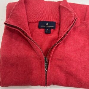 Brooks Brothers Pullover Mens Medium Red Quarter Zip Sweatshirt  100% Cotton